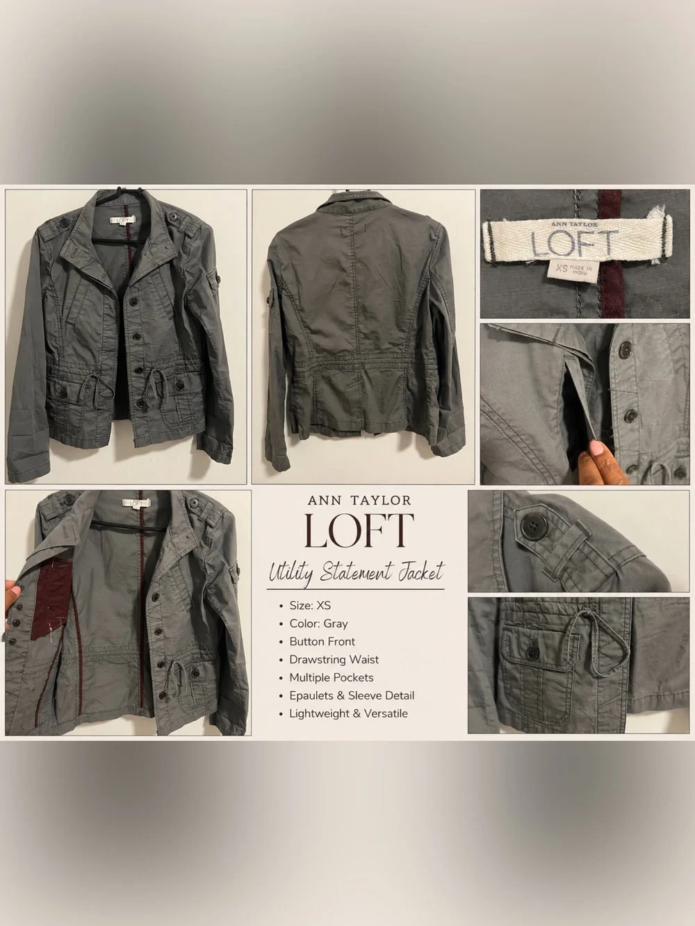 LOFT Green Khaki Utility Jacket. XS